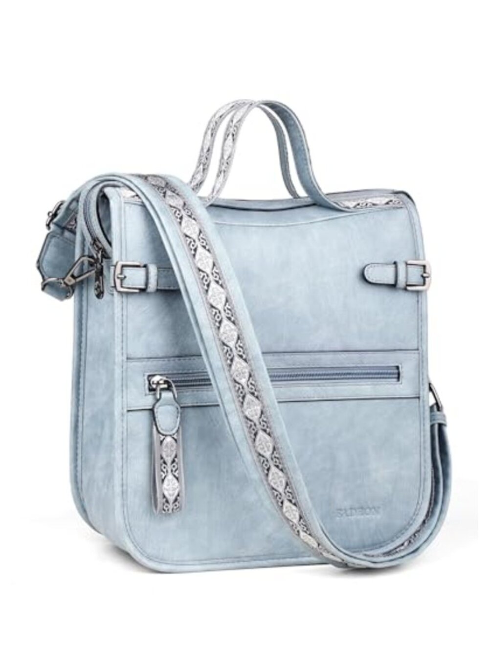 FADEON Crossbody Bag PU Leather Satchel Structured Purse Detachable Strap